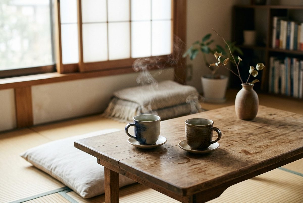 静かな部屋のテーブルとお茶｜少しずつ回復していくための時間