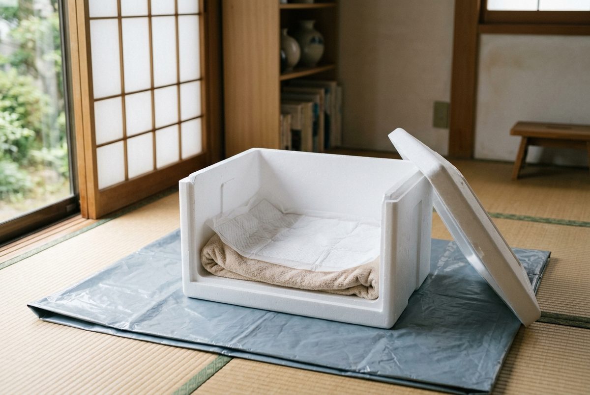 発泡スチロール箱に整えた安置|翌日火葬なら保冷剤で乗り切る