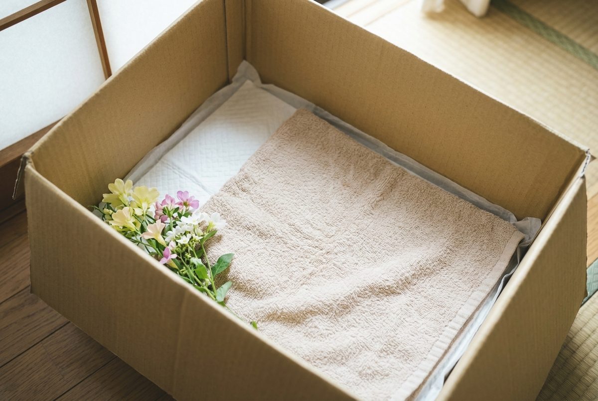 箱の中に敷くものと添える花|中に敷くもの・一緒に納めるもの